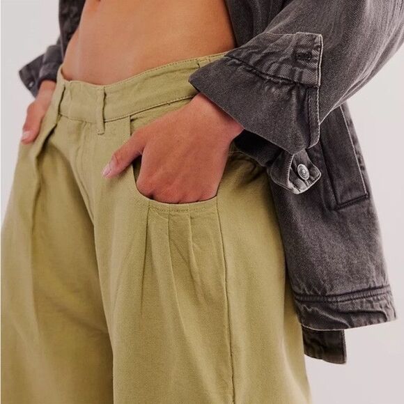 Free People Sweet Talk Cotton Wide Leg Chino Pants In Dried Aloe NWOT $128 Sz 27 - Picture 10 of 14